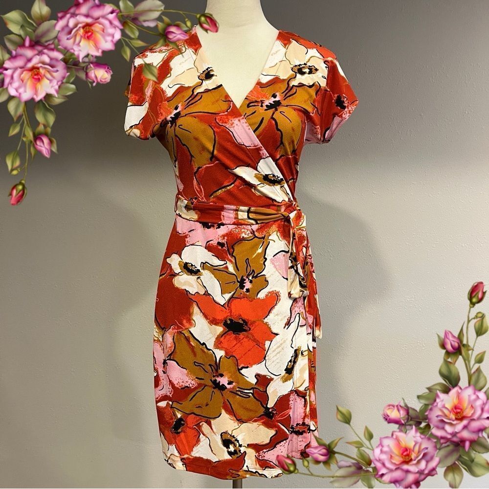 Nine West Floral fake‎ Wrap short sleeve Dress size extra small